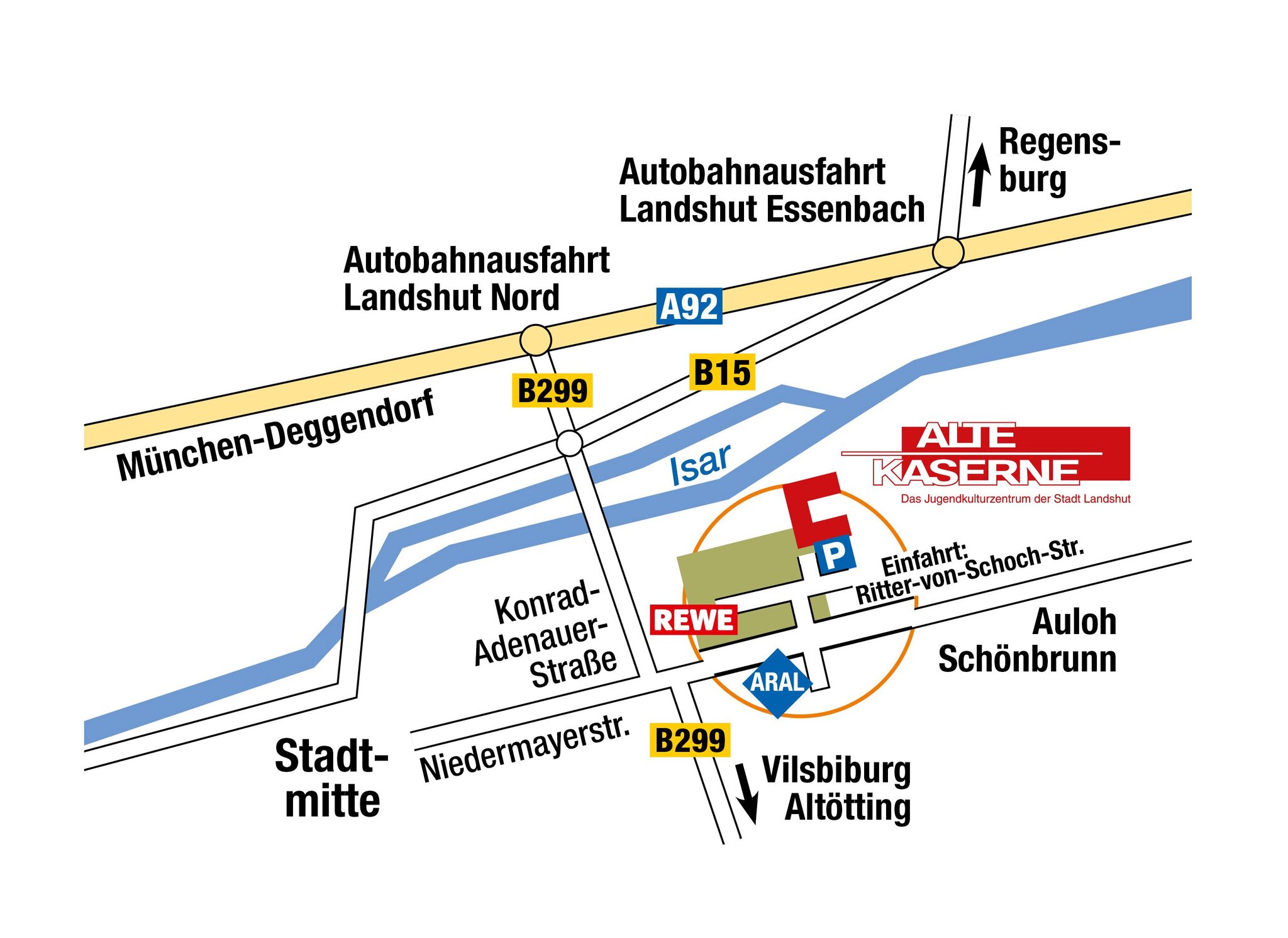 Übersichtskarte für den Weg zur alten Kaserne